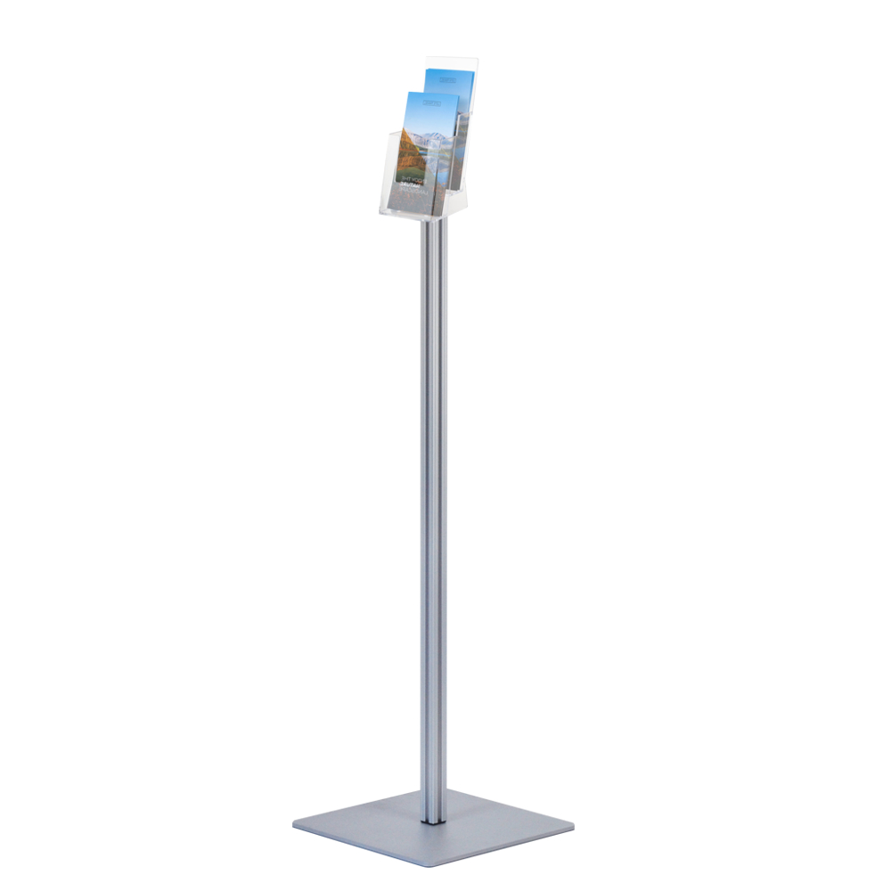 Freestanding brochure holder with 2 pockets 1 3 A4 - Quadra Series - side view with catalogues