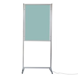 Espositore con cornice a scatto 70x100 bifacciale luminosa base con piedini fissi vista frontale