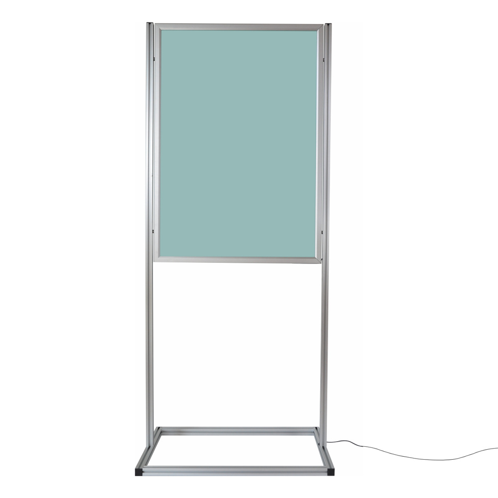 Espositore con cornice a scatto 70x100 bifacciale luminosa base light vista frontale