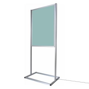 Espositore con cornice a scatto 70x100 bifacciale luminosa base light vista laterale