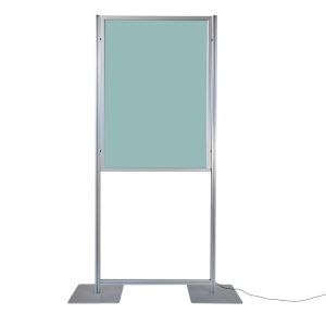 Espositore con cornice a scatto 70x100 bifacciale luminosa doppia base quadrata vista frontale