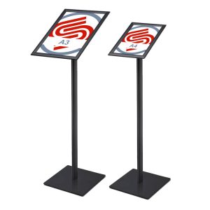 Leggio nero con cornice A3 e A4 orientabile con angoli vivi e base quadrata