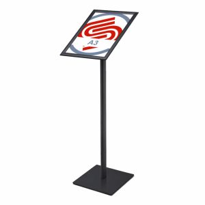 Leggio nero con cornice A3 orientabile con angoli vivi e base quadrata