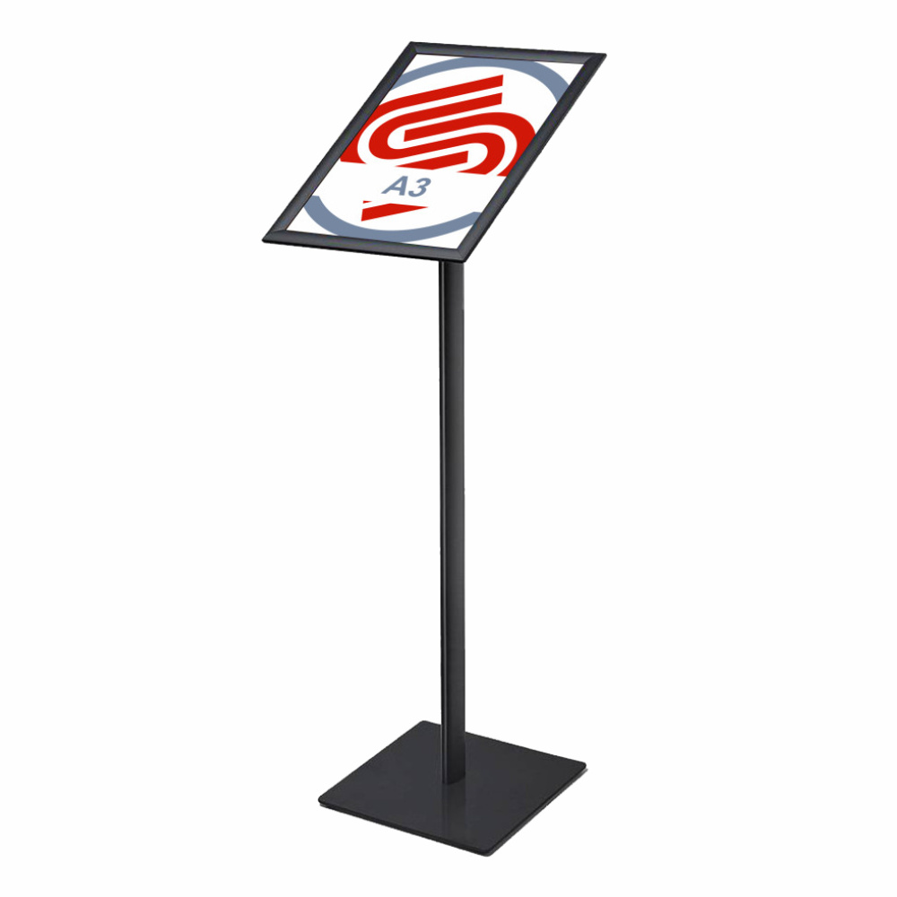 Leggio nero con cornice A3 orientabile con angoli vivi e base quadrata