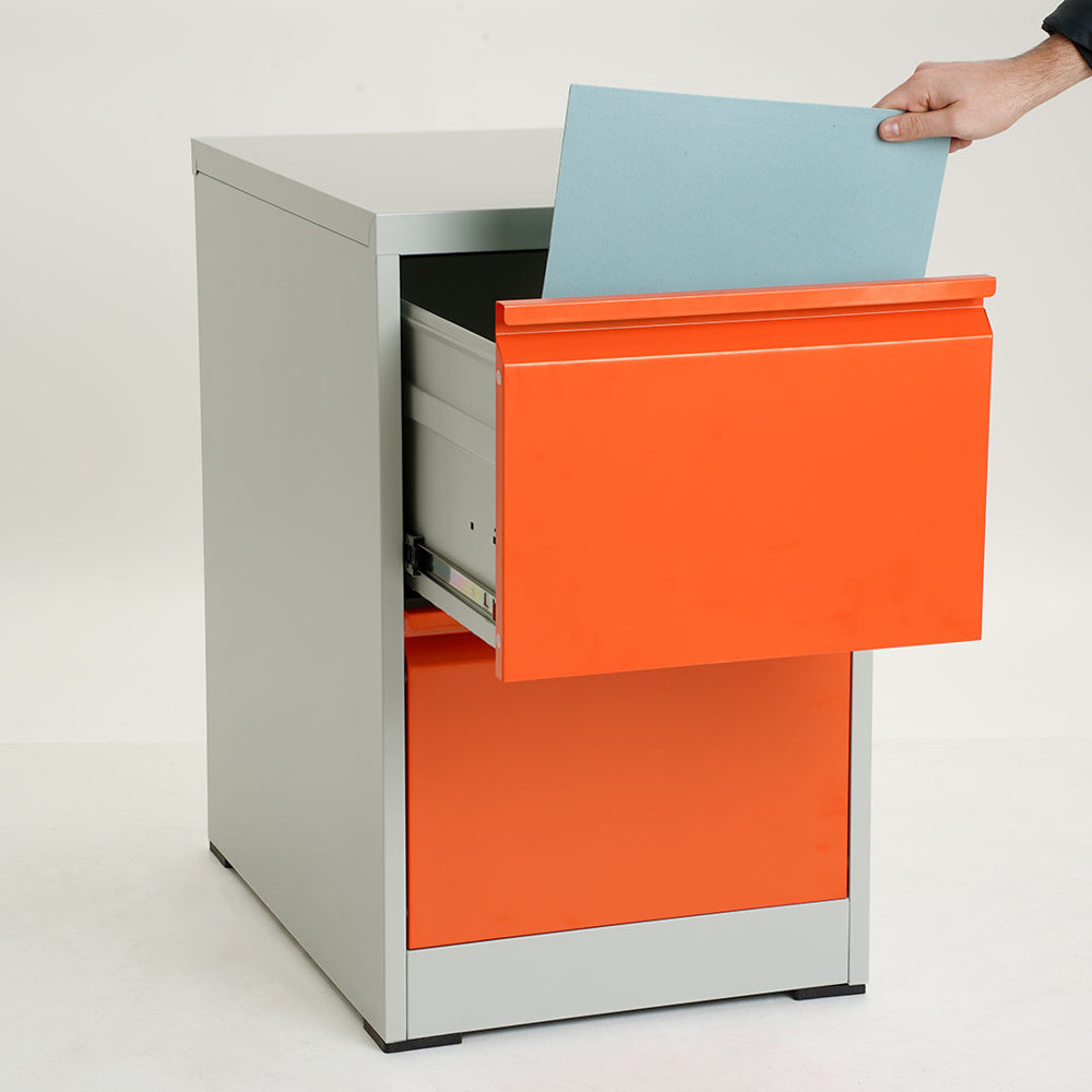 Classeur orange à 2 tiroirs avec serrure pour insertion de documents
