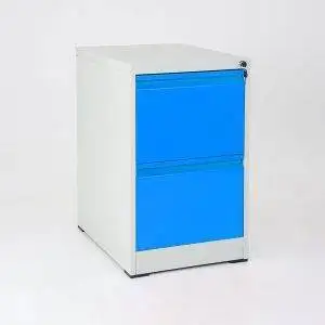 Blue filing cabinet with 2 lockable drawers
