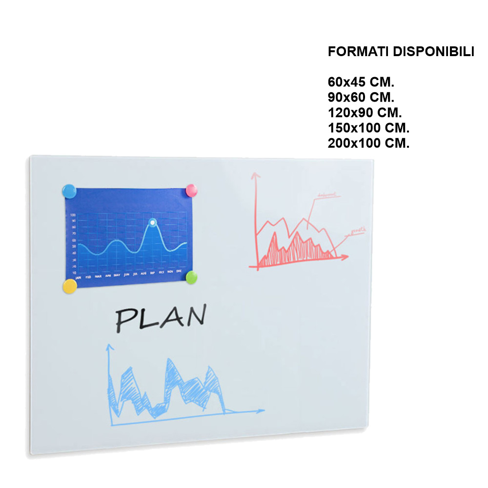 Lavagna magnetica scrivibile in vetro temperato disponibile in vari formati Lavagna Magnetica Scrivibile in Vetro Temperato