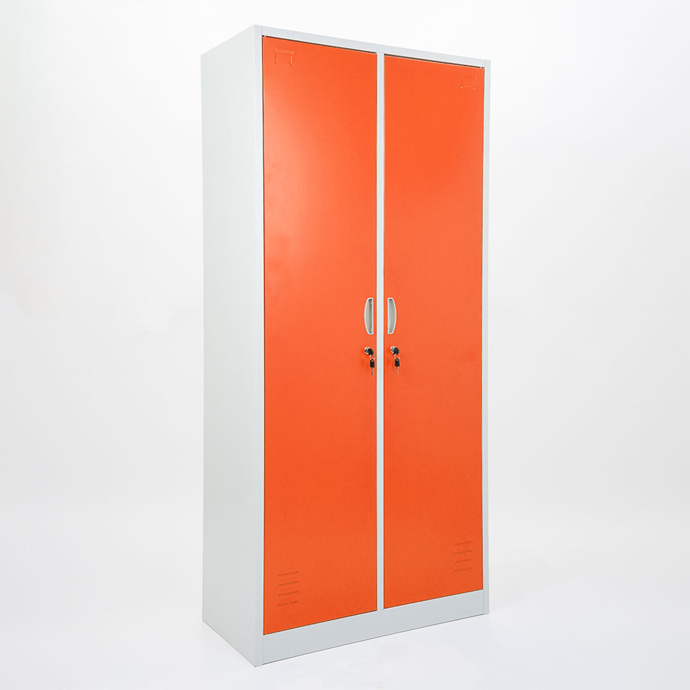Vestiaire mètallique 2 portes orange avec serrure et accessoires internes