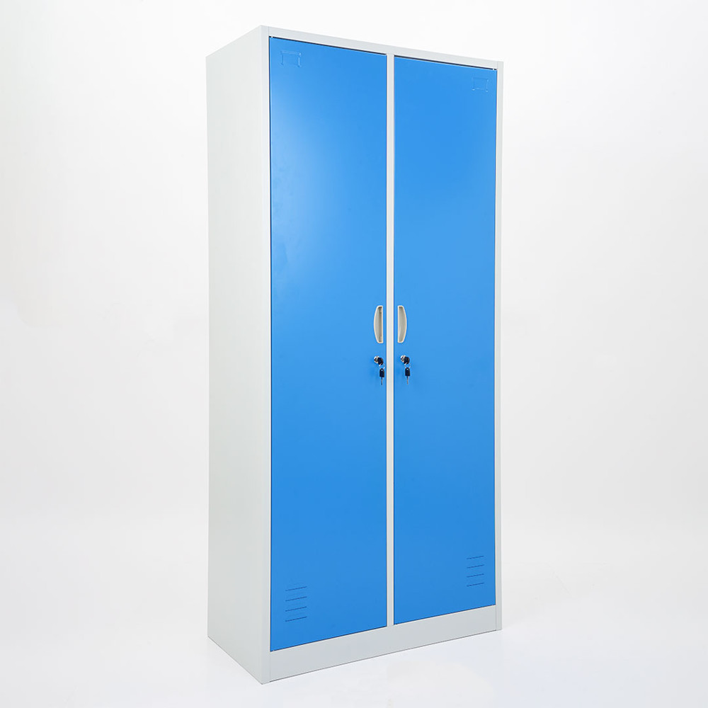 Vestiaire mètallique 2 portes bleue avec serrure et accessoires internes