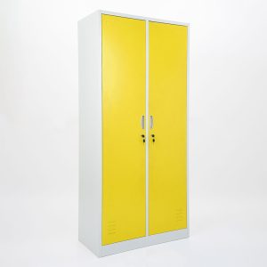 Vestiaire mètallique 2 portes jaune avec serrure et accessoires internes