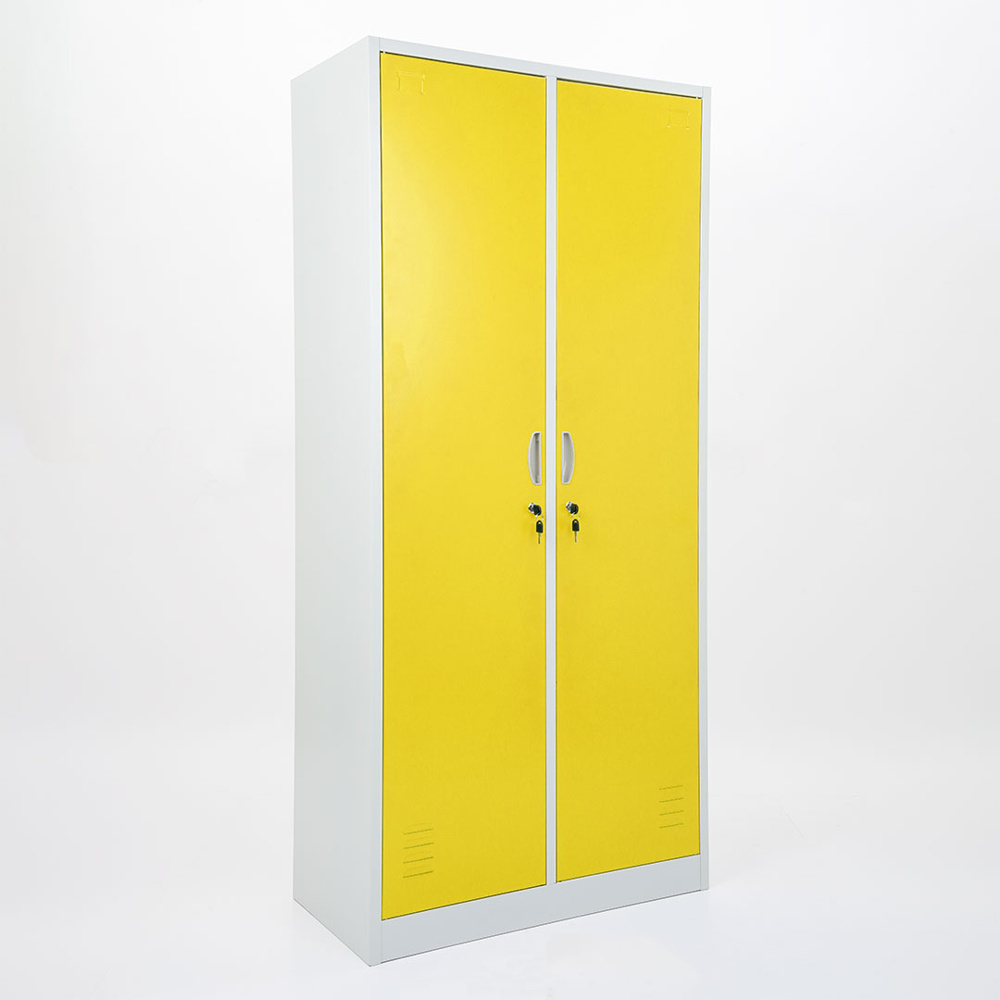 Vestiaire mètallique 2 portes jaune avec serrure et accessoires internes