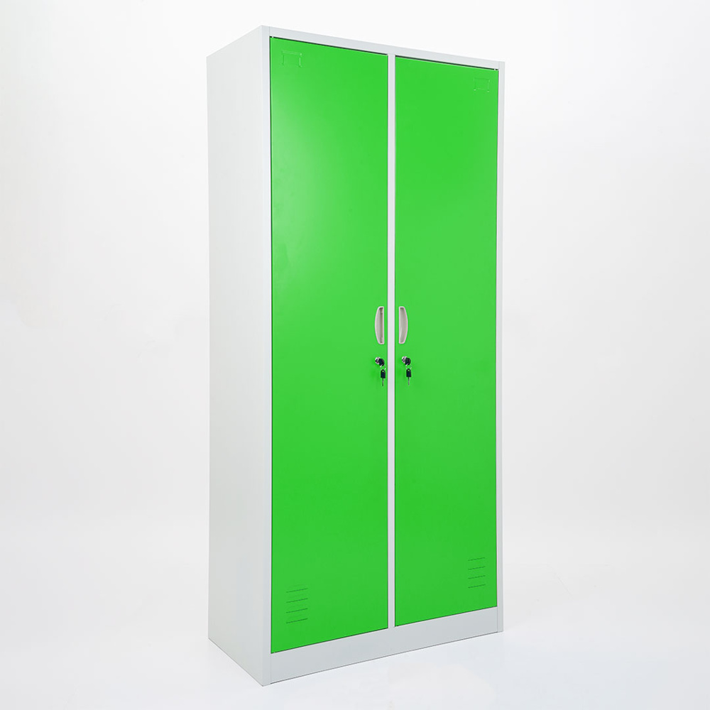 Vestiaire mètallique 2 portes vert avec serrure et accessoires internes