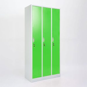 Vestiaire mètallique 3 portes vert avec serrure et accessoires internes