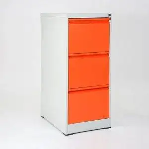 Orange filing cabinet with 3 lockable drawers