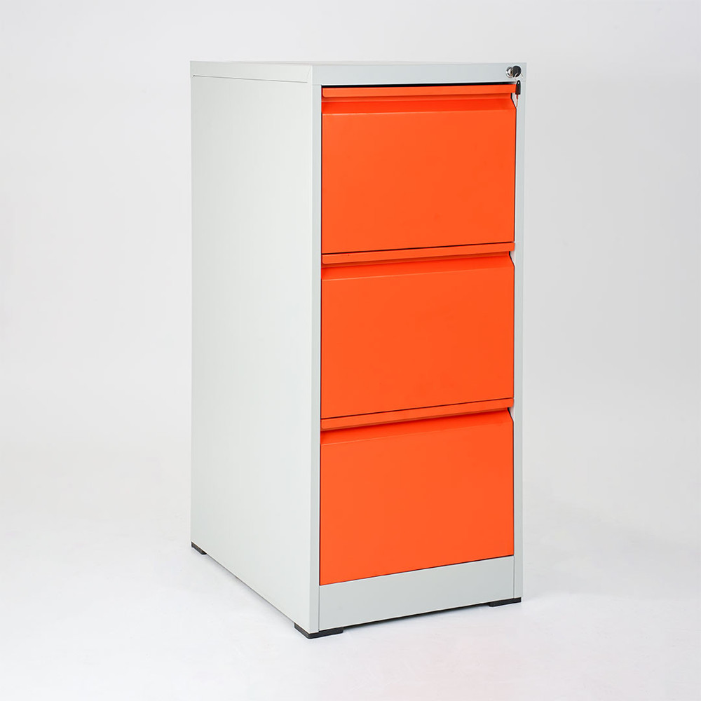 Classeur orange avec 3 tiroirs verrouillables
