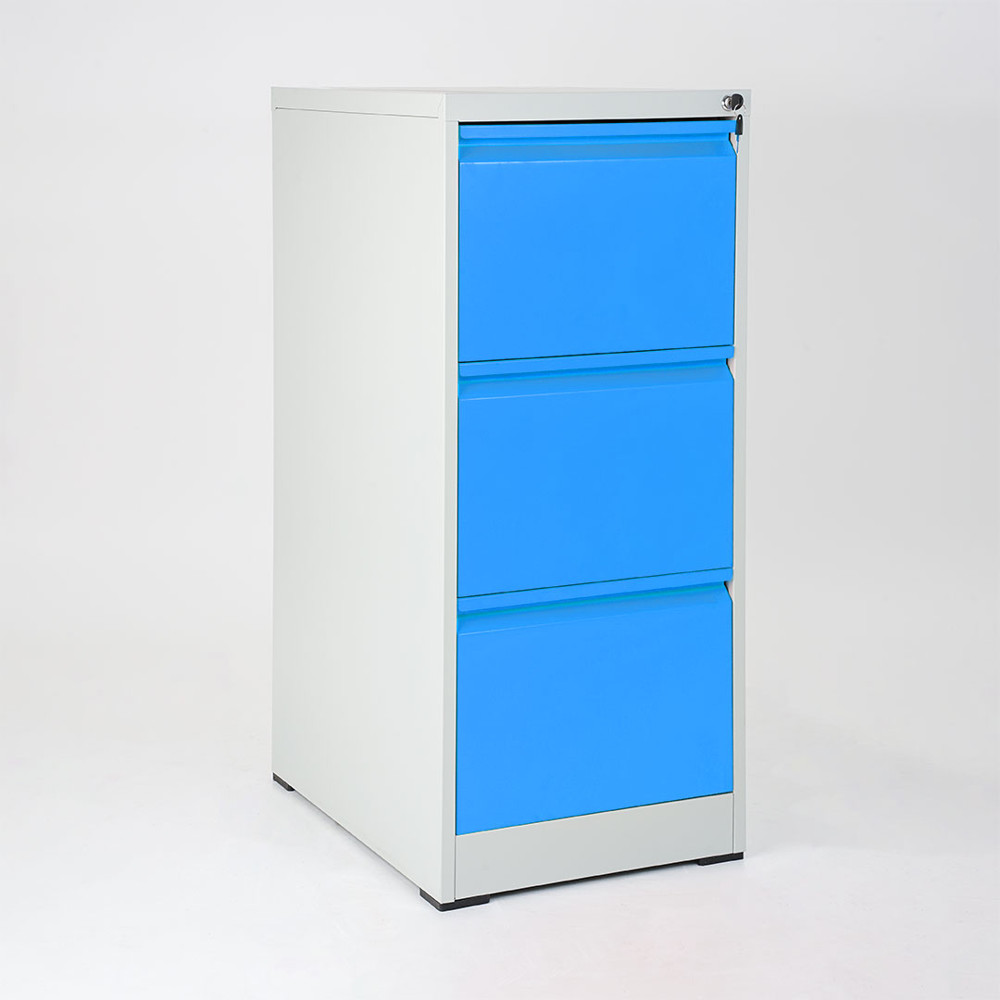 Classeur bleu avec 3 tiroirs verrouillables