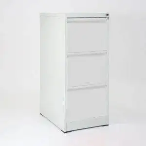 Gray filing cabinet with 3 lockable drawers