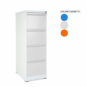 Classificatore documenti con quattro cassetti colorati e chiusura con serratura yale