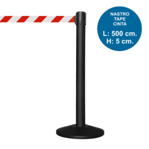Colonnina segnapercorso tendinastro BLACK con nastro bianco/rosso da 5 metri