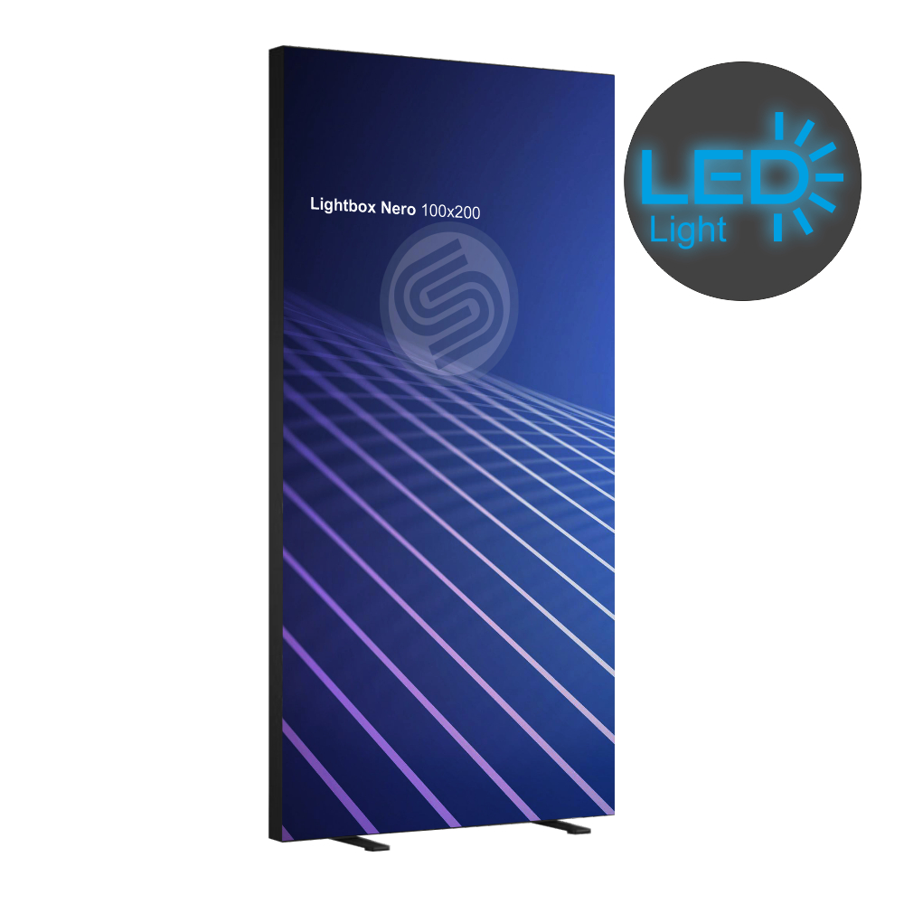 Totem-Lightbox-luminoso-nero-100x200-SAD-LTBX8020N Totem Espositore Lightbox nero Autoportante con tessuto retroilluminato a LED bifacciale