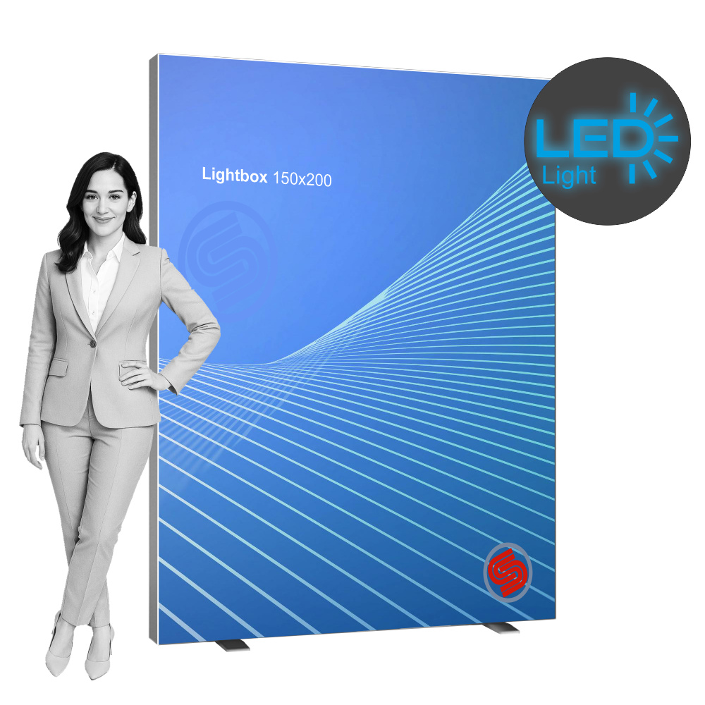 Parete Lightbox Autoportante Bifacciale con tessuto retroilluminato a LED 150x200