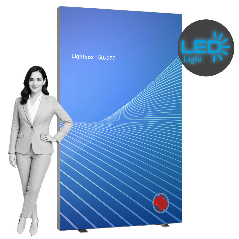Parete Lightbox Autoportante Bifacciale con tessuto retroilluminato a LED 150x250