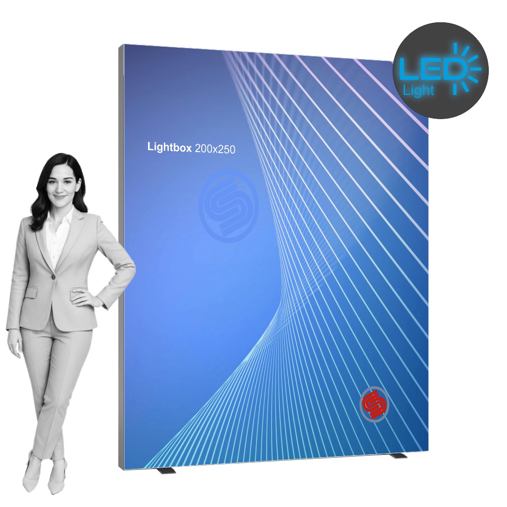 Parete Lightbox Autoportante con tessuto retroilluminato a LED bifacciale 200x250